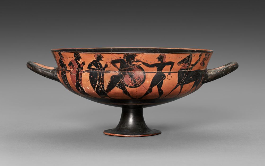 Siana Cup (Black-Figure Kylix [Drinking Cup]): Horseman and Warriors