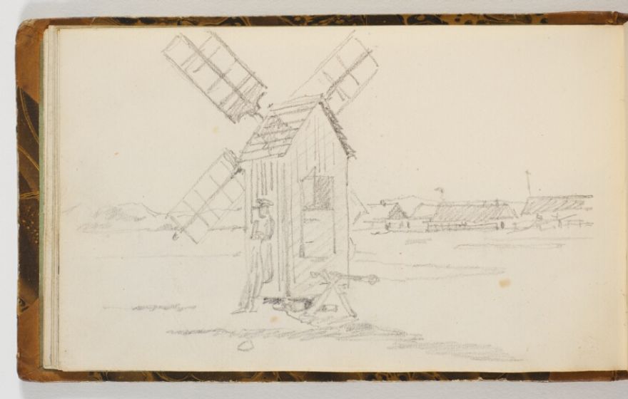 Landskab med mølle