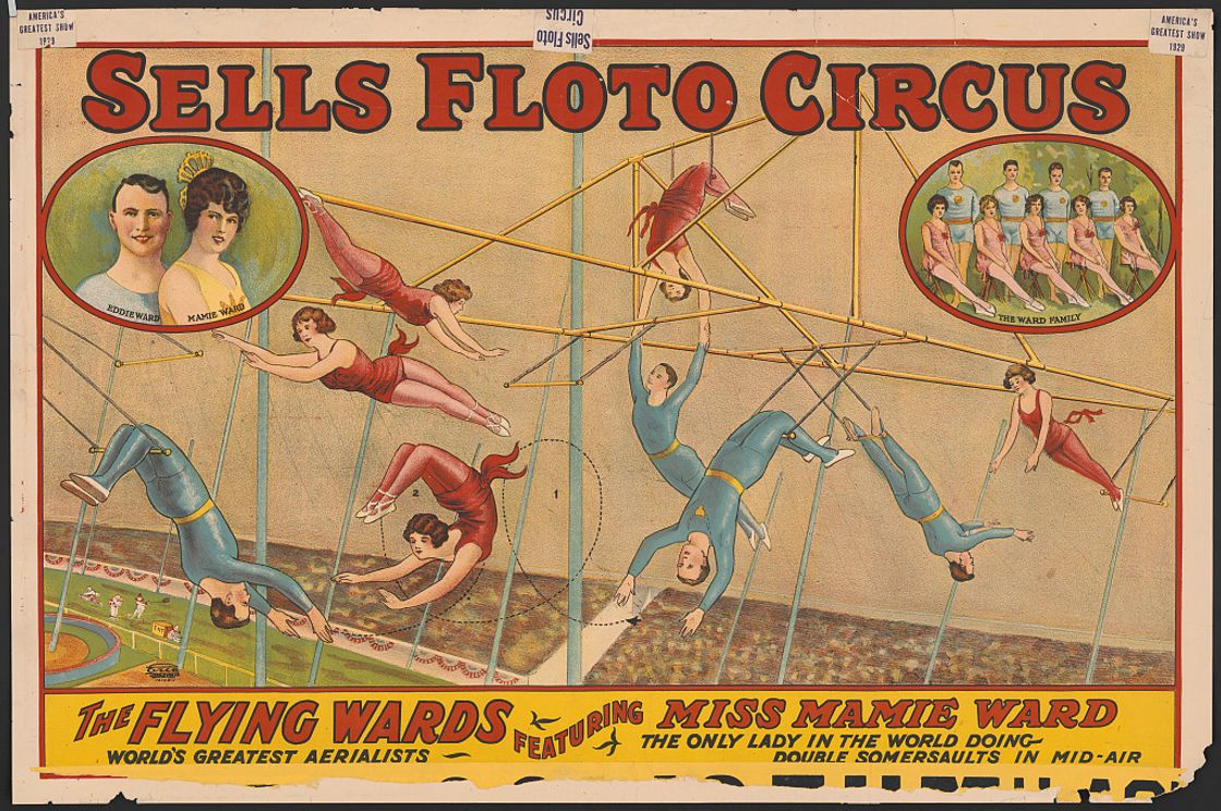 Sells Floto circus The Flying Wards featuring Miss Mamie Ward /