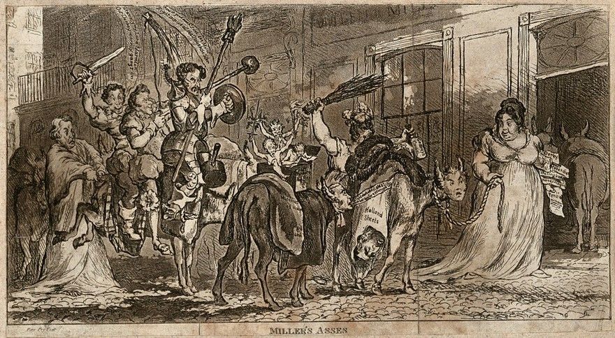 Asses representing authors published by William Miller enter his bookshop in...