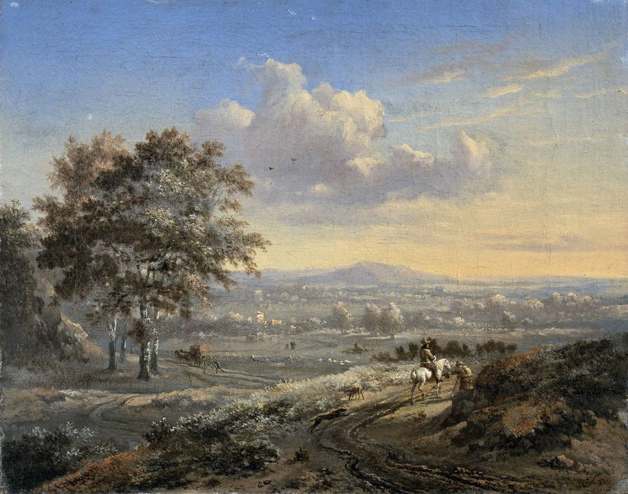 Hilly Landscape with a Rider on a Country Road