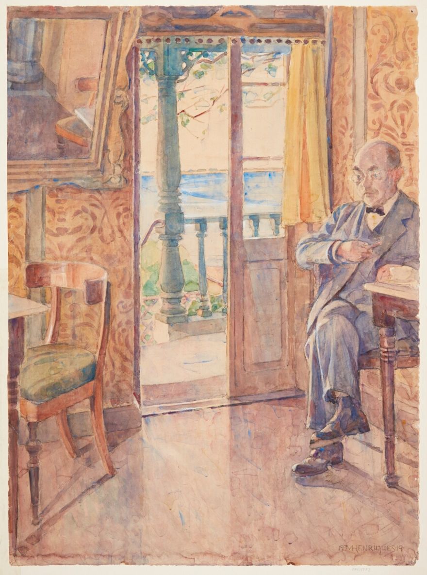 Maleren Tom Petersen, siddende i en veranda
