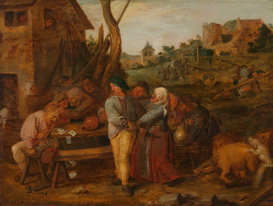 Card Fight outside a Country Tavern