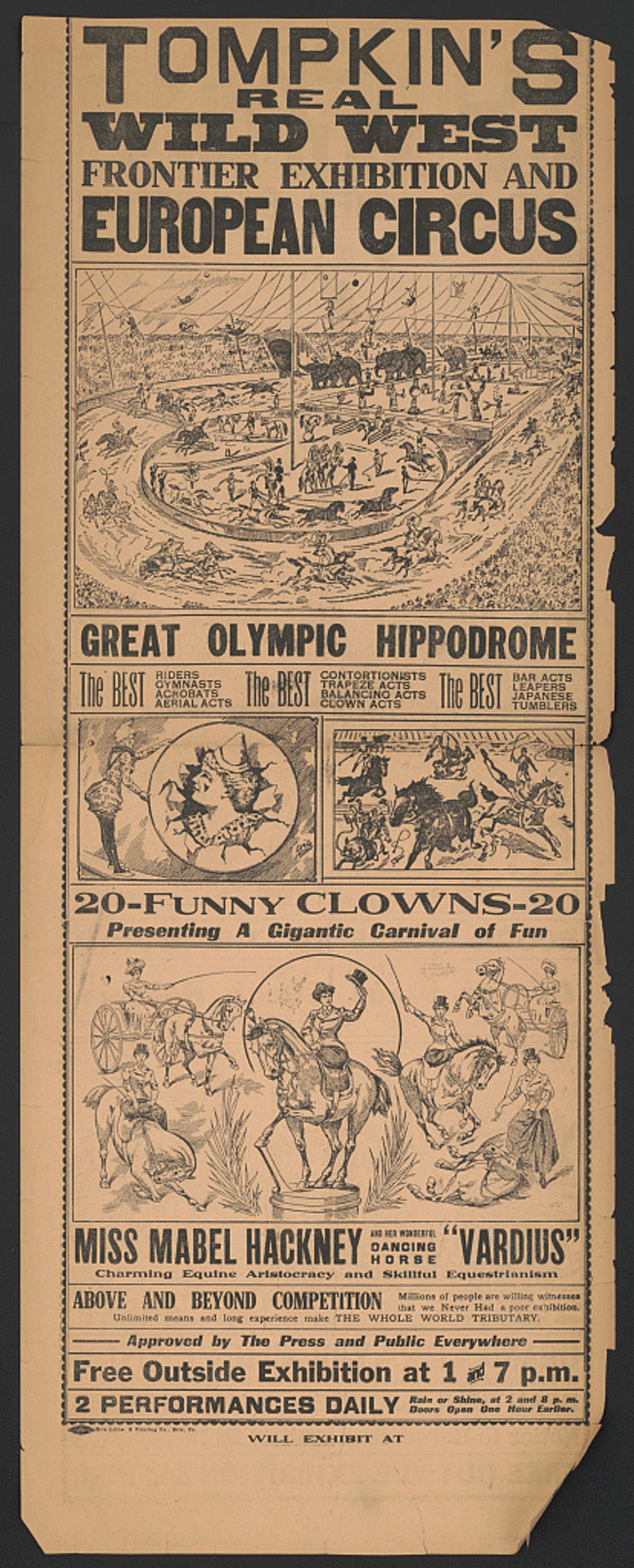 Tompkin's real wild west frontier exhibition and European circus