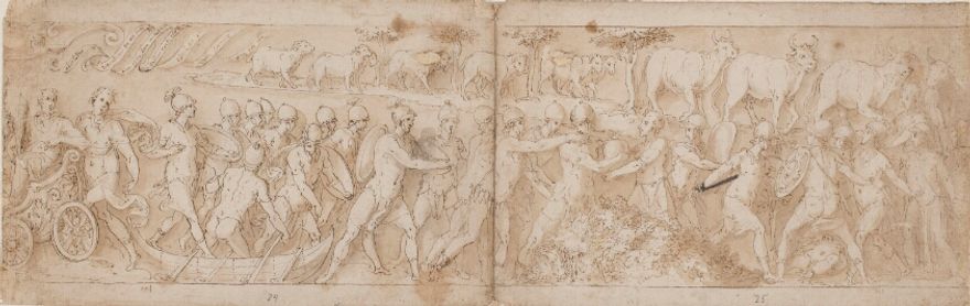 Barbarian fugitives and their animals are brought out of their hiding-place...