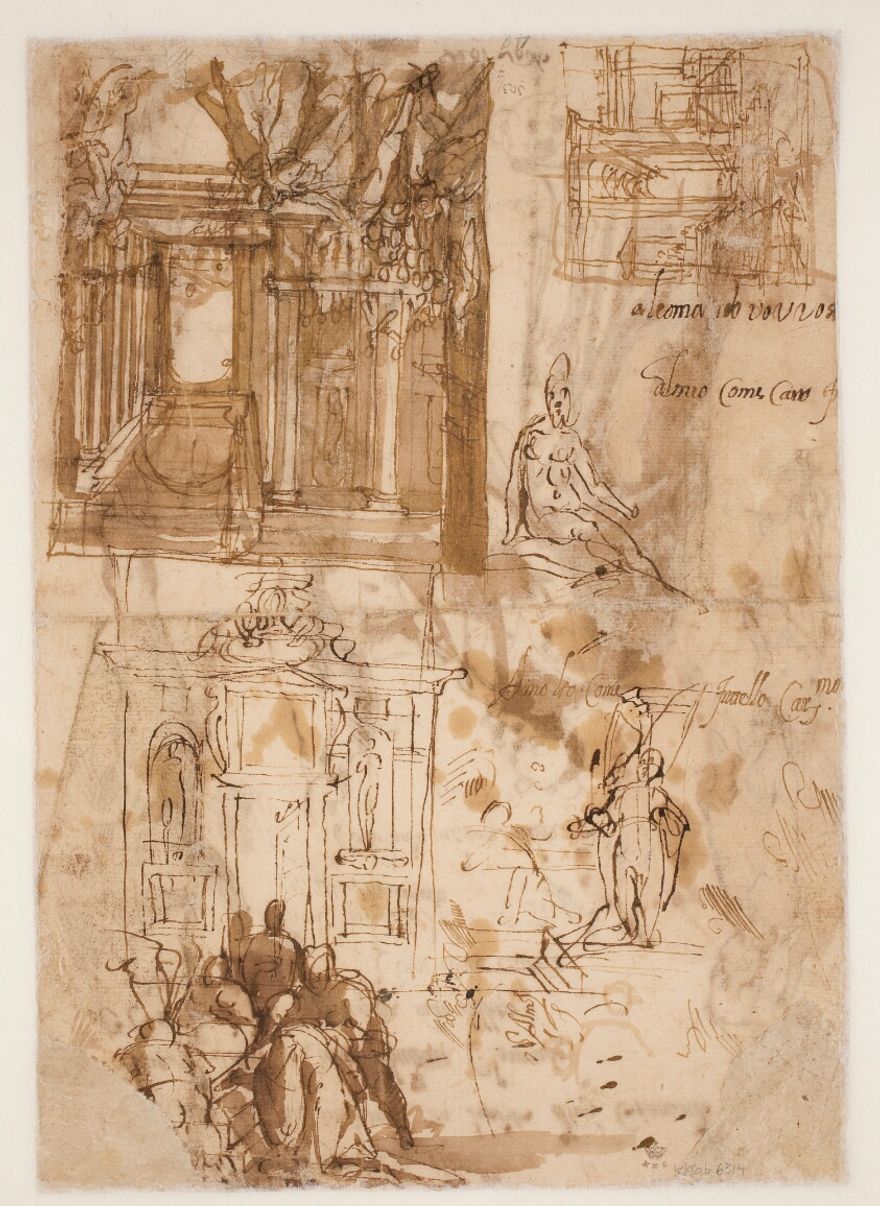 Two studies for a composition in grand architecture. One architectural sketch...
