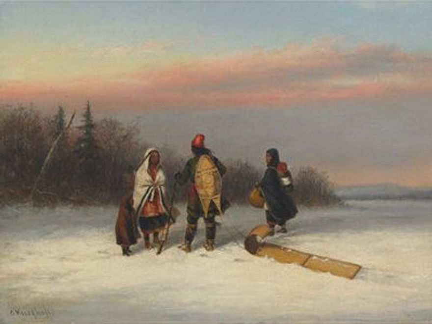A Wayside Chat, oil painting by Cornelius Krieghoff