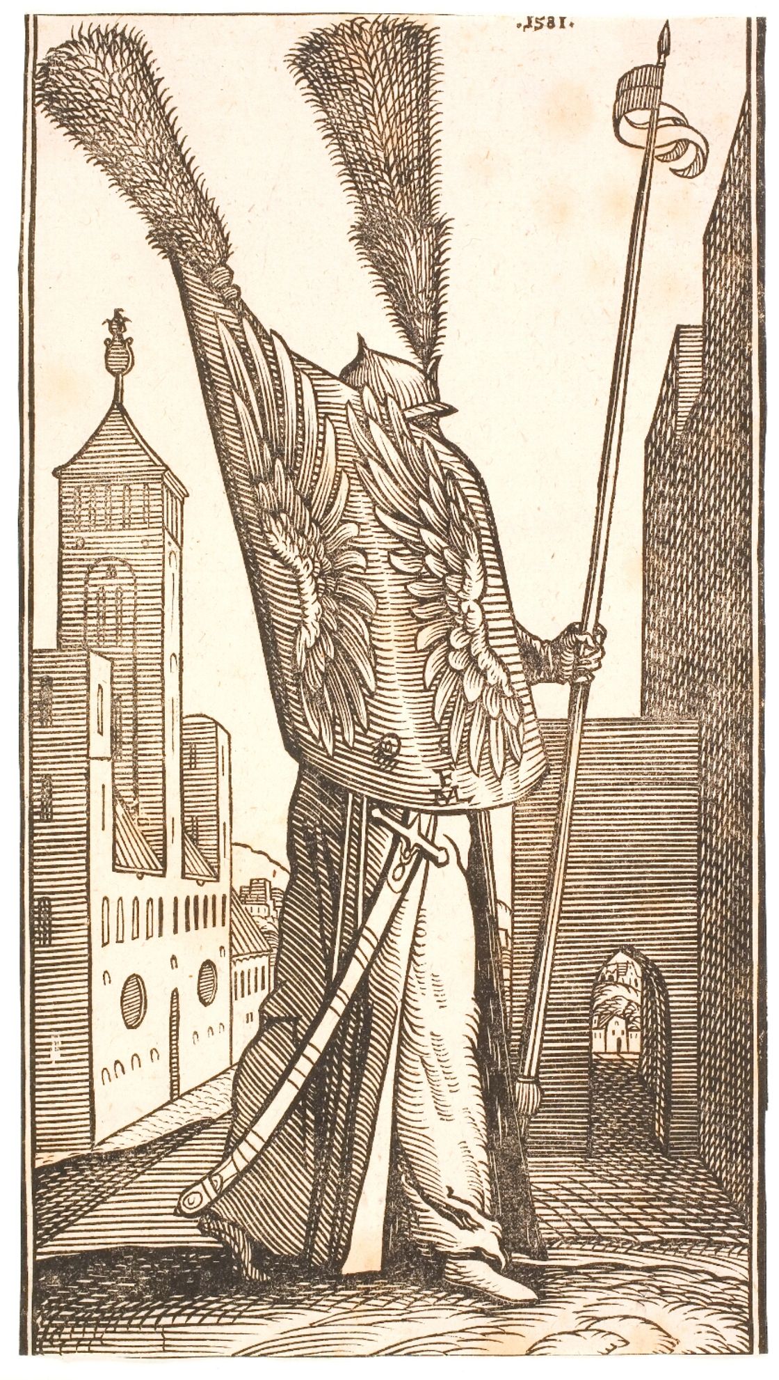 Standing Soldier with a Shield Decorated with Eagles' Wings and a Helmet Adorned with a Huge Plume