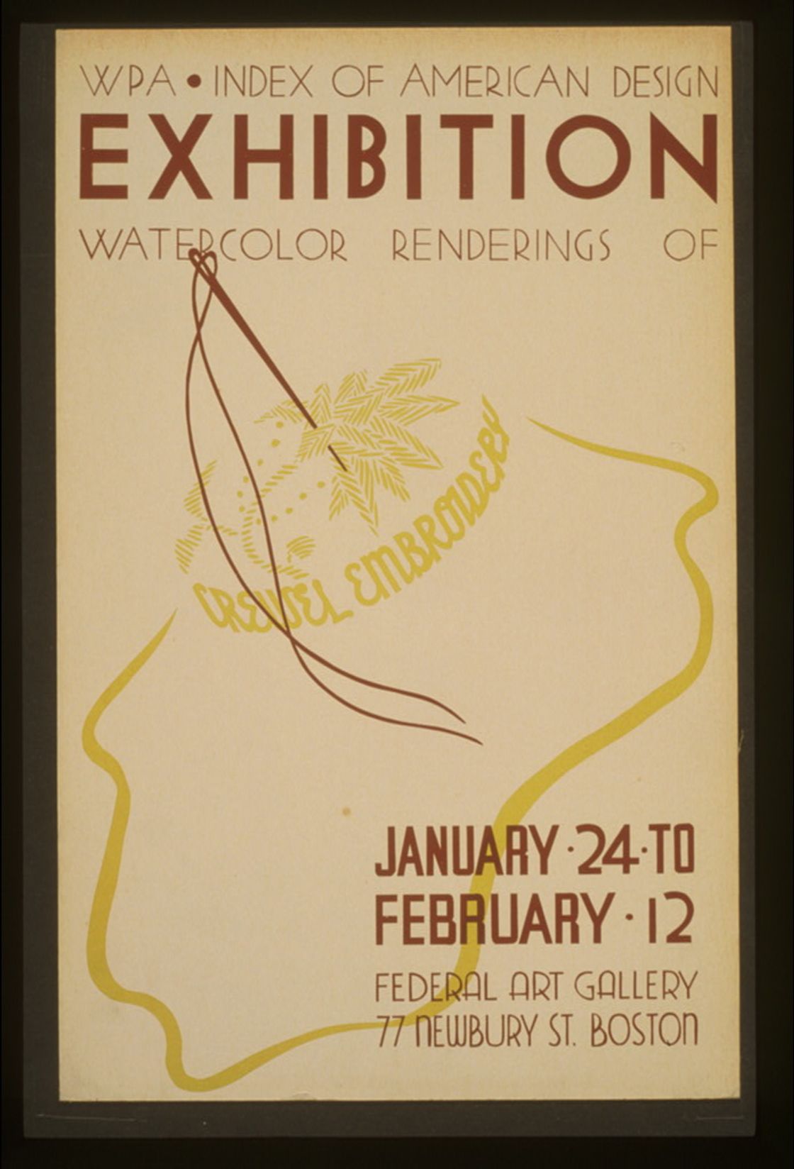 WPA Index of American Design exhibition Watercolor renderings of crewel embroidery