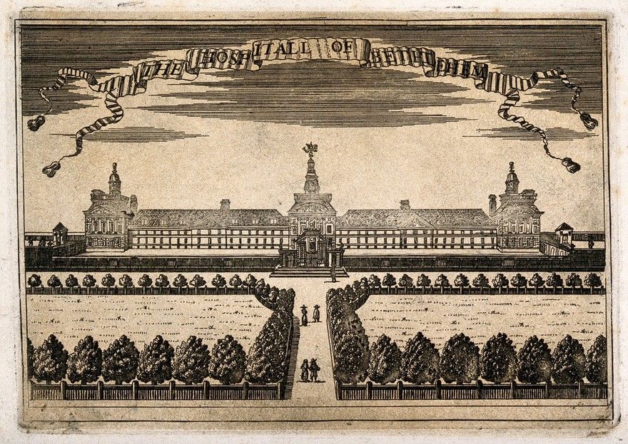The Hospital of Bethlem [Bedlam] at Moorfields, London: seen from the north,...
