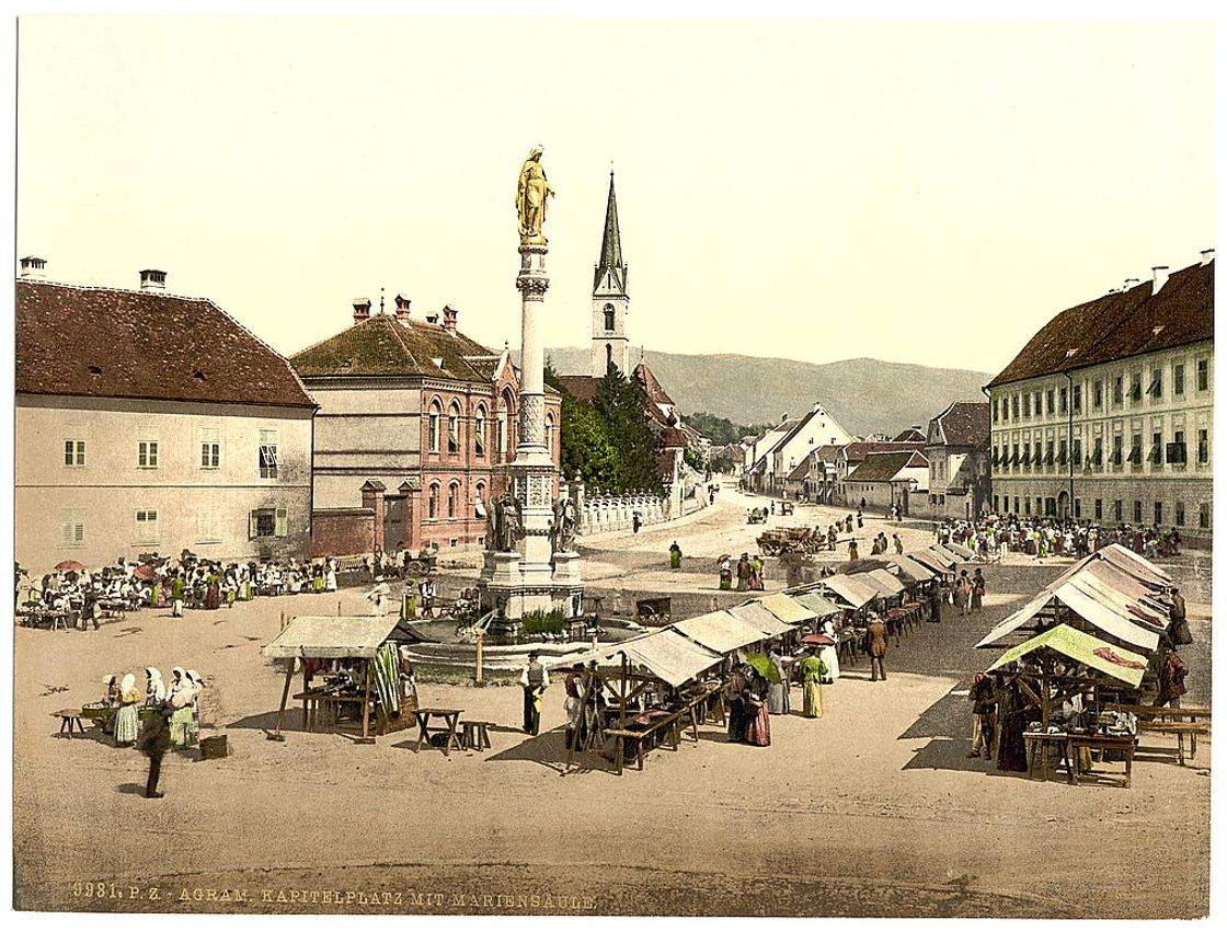 [Agram, Capital Palace, with Maria Statue, by Fernkorn, Croatia, Austro-Hungary]