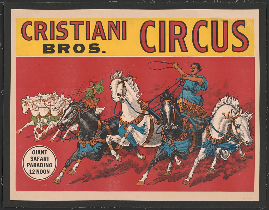 Cristiani Bros. Circus. Giant safari parading 12 noon