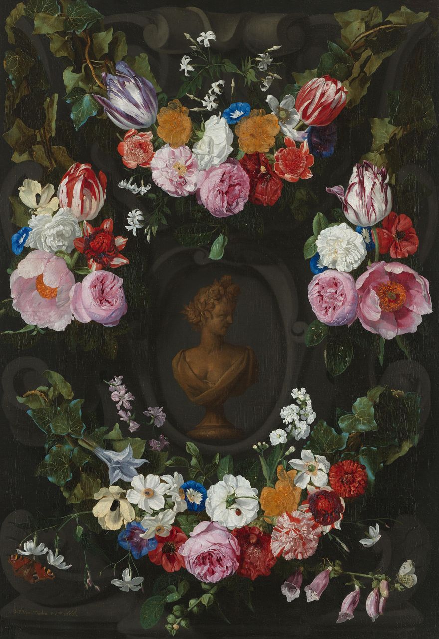 Cartouche Decorated with Swags and Sprays of Flowers