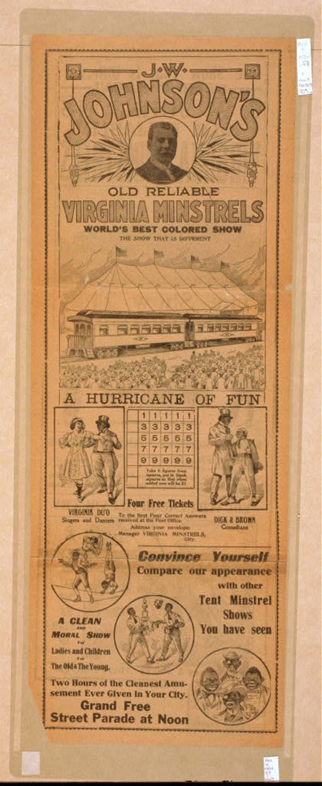 J.W. Johnson's Old Reliable Virginia Minstrels world's best colored show : the show that is different