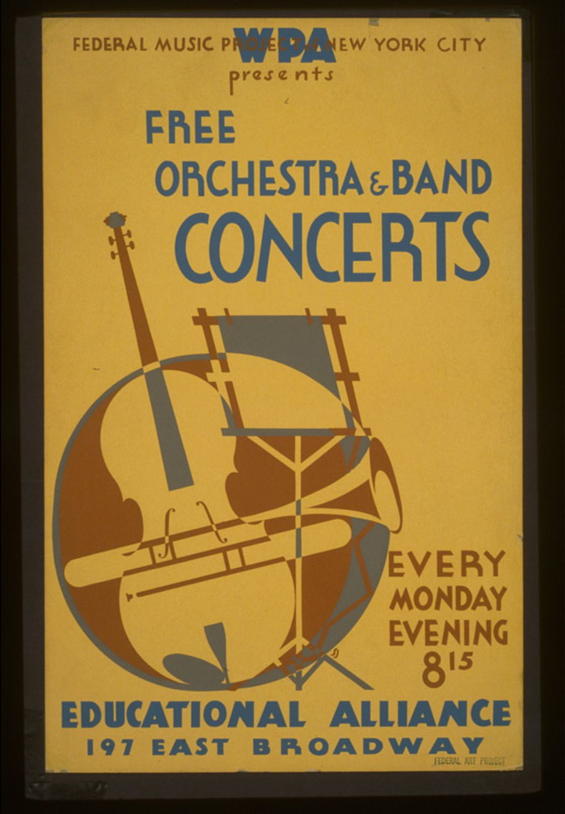 WPA Federal Music Project of New York City presents free orchestra & band concerts Educational Alliance, 197 East Broadway