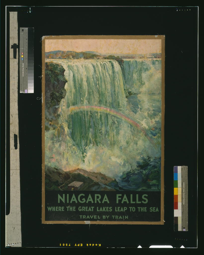 Niagara Falls, where the Great Lakes leap to the sea. Travel by train