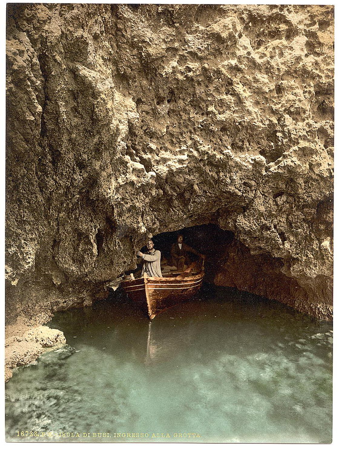 [Island of Busi, entrance to cave, Dalmatia, Austro-Hungary]